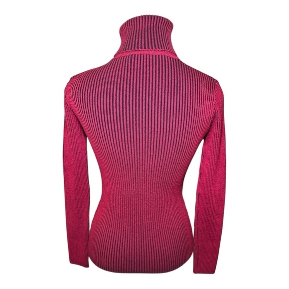 Sandro Red Black Ribbed Knit Turtleneck Sweater Medium | Luxury Fall Winter - Picture 9 of 10